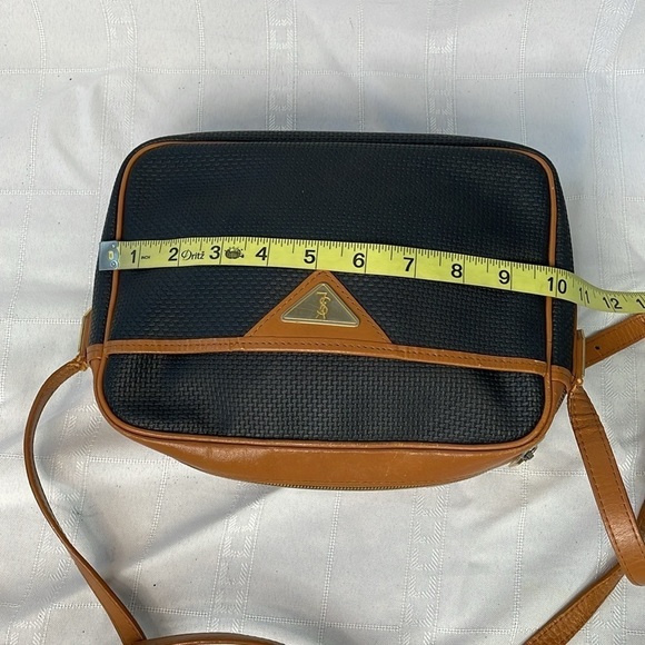 Vintage Yves Saint Laurent Small Canvas Crossbody Bag Leather Trim Black Brown - Picture 10 of 17
